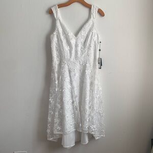 Adrianna Papell White Sleeveless High Low Dress